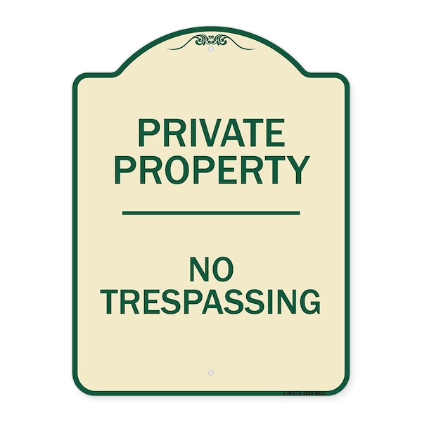 Designer Series Sign-No Trespassing, Tan & Green Heavy-Gauge Aluminum, 24" H, TG-1824-9811